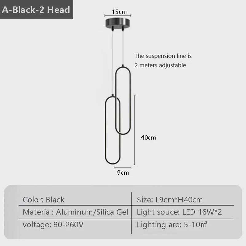 Black gold led pendant light with sleek aluminum and silica gel design featuring two oval led bulbs for indoor decor