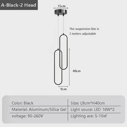 Black gold led pendant light with sleek aluminum and silica gel design featuring two oval led bulbs for indoor decor