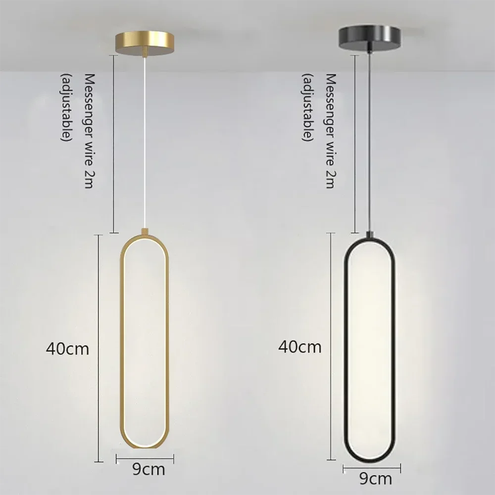Modern minimalist black gold led pendant light with sleek oval frames for bedroom living room and kitchen decor