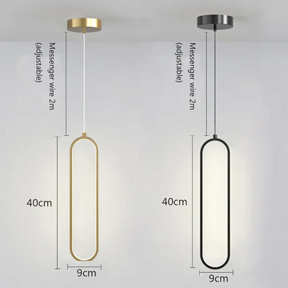 Modern minimalist black gold led pendant light with sleek oval frames for bedroom living room and kitchen decor