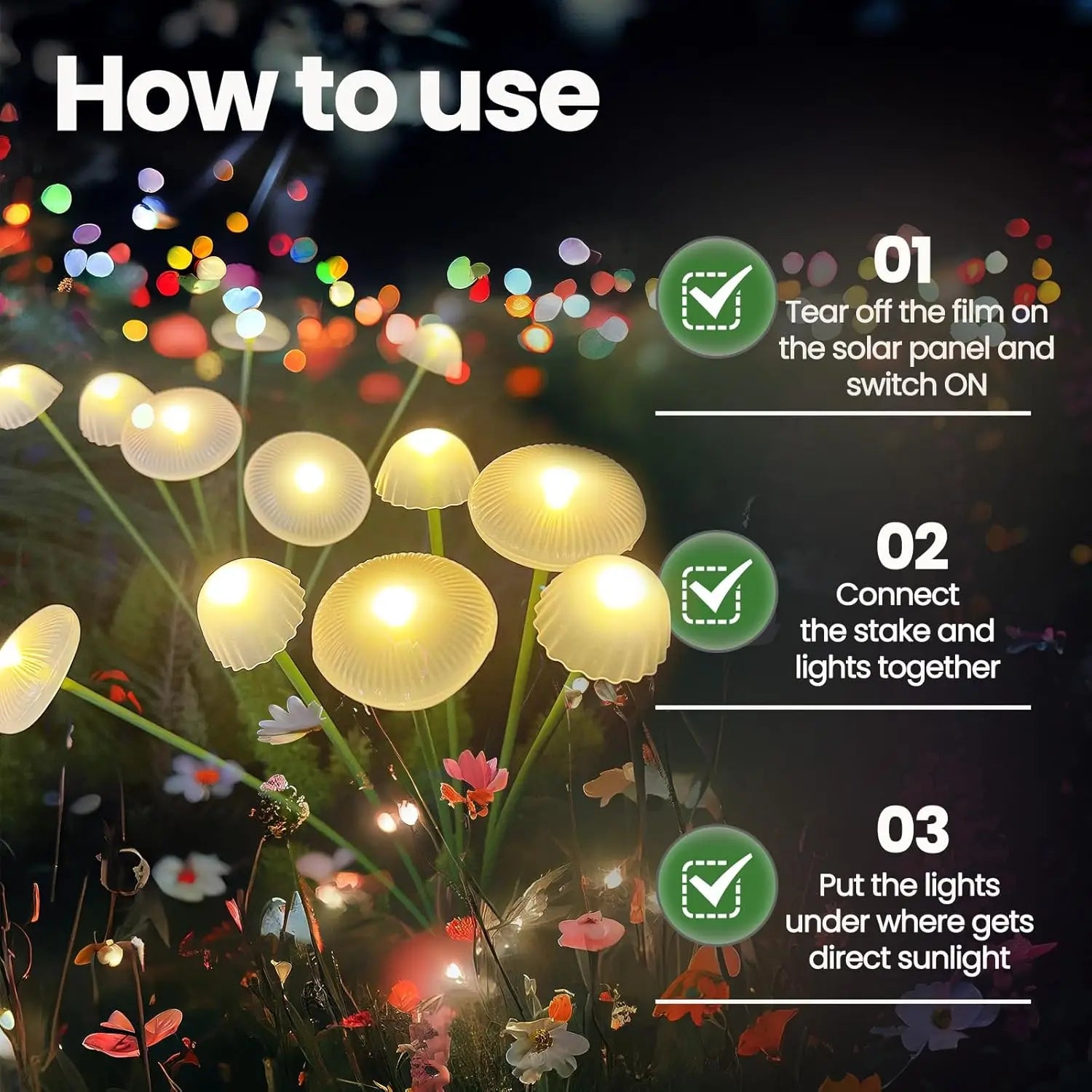 Led solar jellyfish mushroom lamp with warm yellow led bulbs and translucent scalloped caps for garden lighting