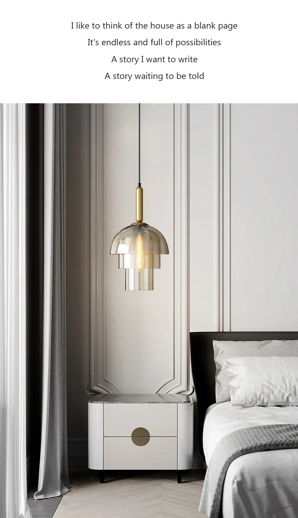A modern LED vintage art champagne glass pendant lamp with tiered translucent shade and brass accents for living room