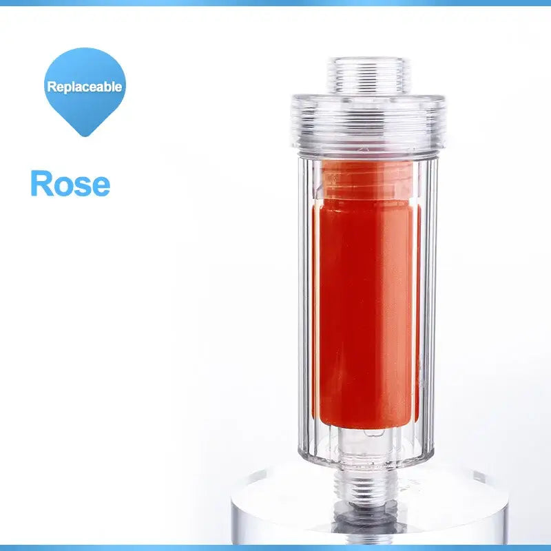 Clear plastic shower filter cartridge with vibrant orange replaceable rose scent for decorbites lemon vitamin c shower use