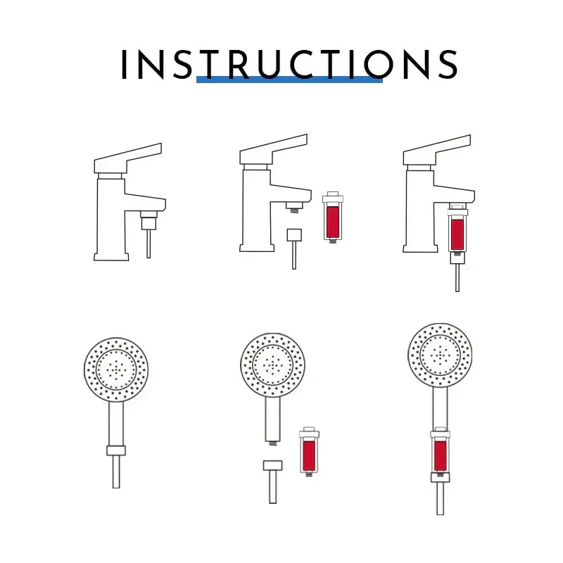 White minimalist faucet and showerhead assembly with red filter cartridges for decorbites lemon vitamin c shower filter bathroom use