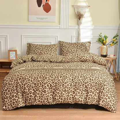 Leopard print beige and brown bedding set with soft fabric for bedroom decorbites leopard print duvet cover