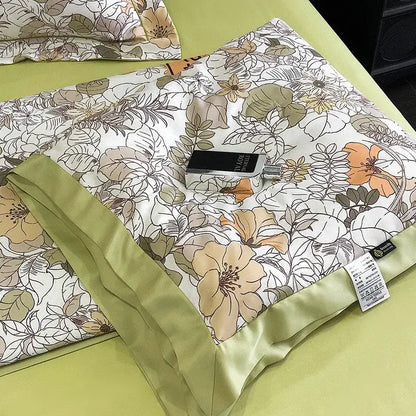 A cream and blue leopard print satin pillow sham with a soft white satin pillowcase featuring a floral pattern decorbites leopard print summer