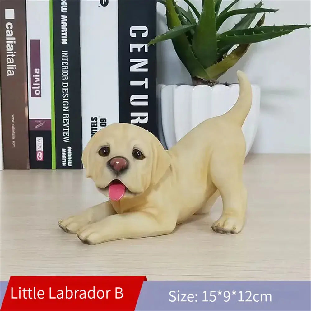 A charming pale yellow resin dog sculpture with pink tongue and dark eyes for decorbites dog living room decor