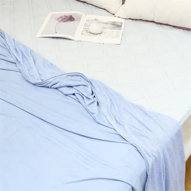 Light blue decorbites cool feel summer blanket bed sheet with soft texture and subtle woven pattern for bedroom use