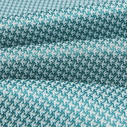 Teal and white herringbone woven light blue cooling jacquard fitted sheet with textured interlaced pattern by decorbites