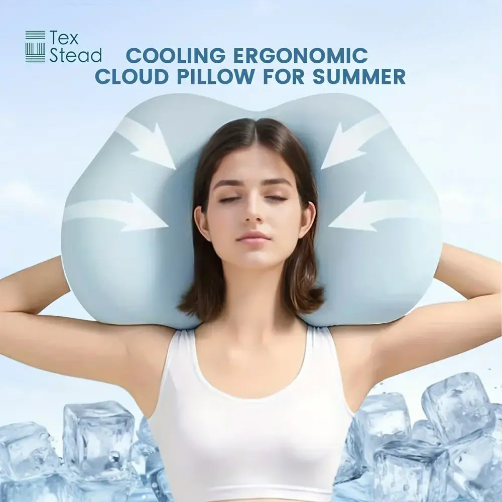 Light blue cooling memory foam pillow with ergonomic cloud design for summer bedroom comfort foam pillow