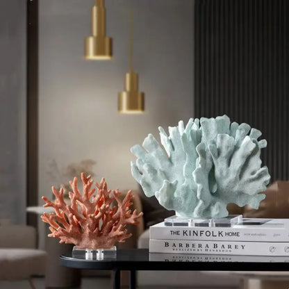 A light blue coral reef simulation sculpture on a clear acrylic base for elegant living room decorbites coral reef decor