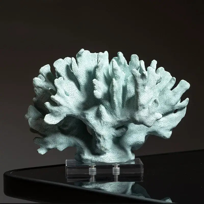 Light teal textured coral reef simulation sculpture on acrylic base for living room decorbites coral reef decor
