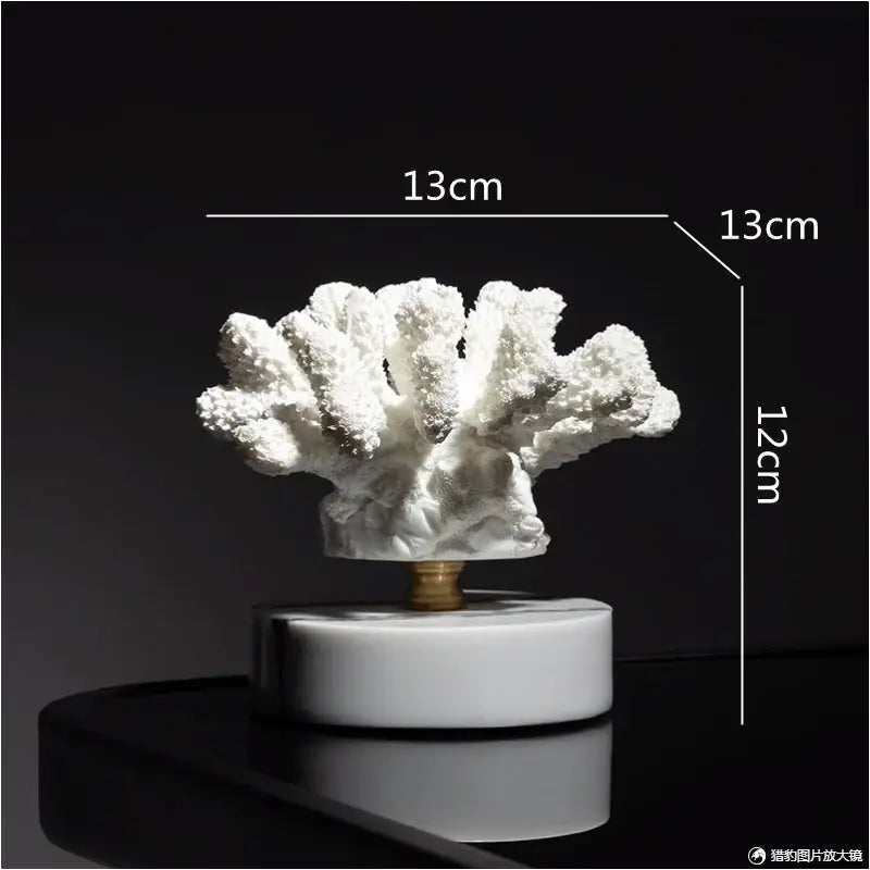 White coral reef simulation sculpture with textured branching surface on white marble base for living room decorbites coral reef