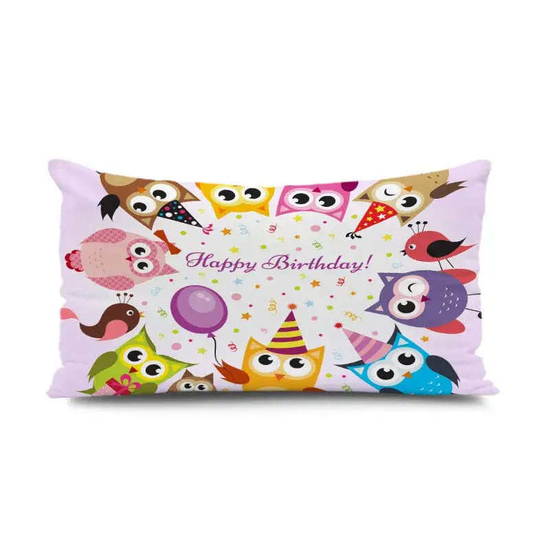 Light blue dinosaur animal happy pillowcase with colorful cartoon owls birds happy birthday design for decorbites bedroom decor