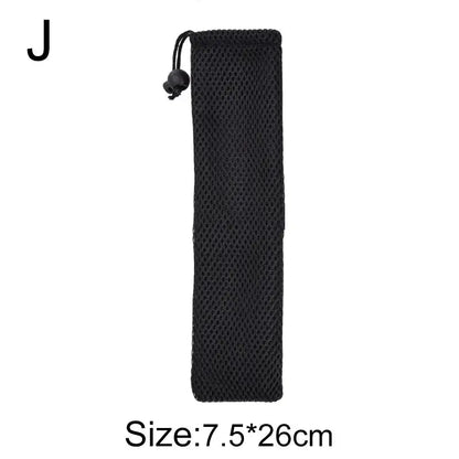 Black mesh drawstring pouch 7.5cm x 26cm complementing decorbites cotton linen cutlery case for travel and dining