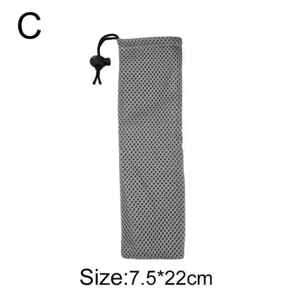 Gray mesh pouch with black drawstring closure for decorbites cotton linen cutlery case travel use