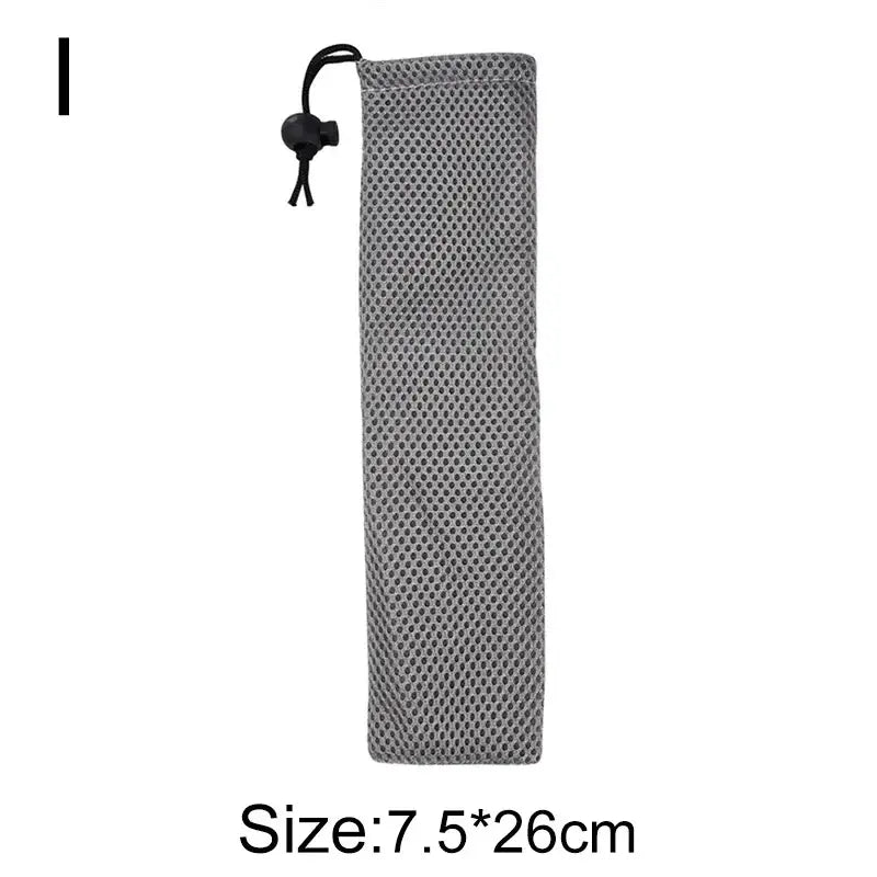 Gray mesh cotton linen cutlery case with black drawstring closure for dining room travel by decorbites cotton linen