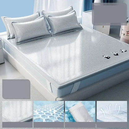 Light blue panda cooling antibacterial mattress pad with silver mesh fabric from decorbites cooling antibacterial collection