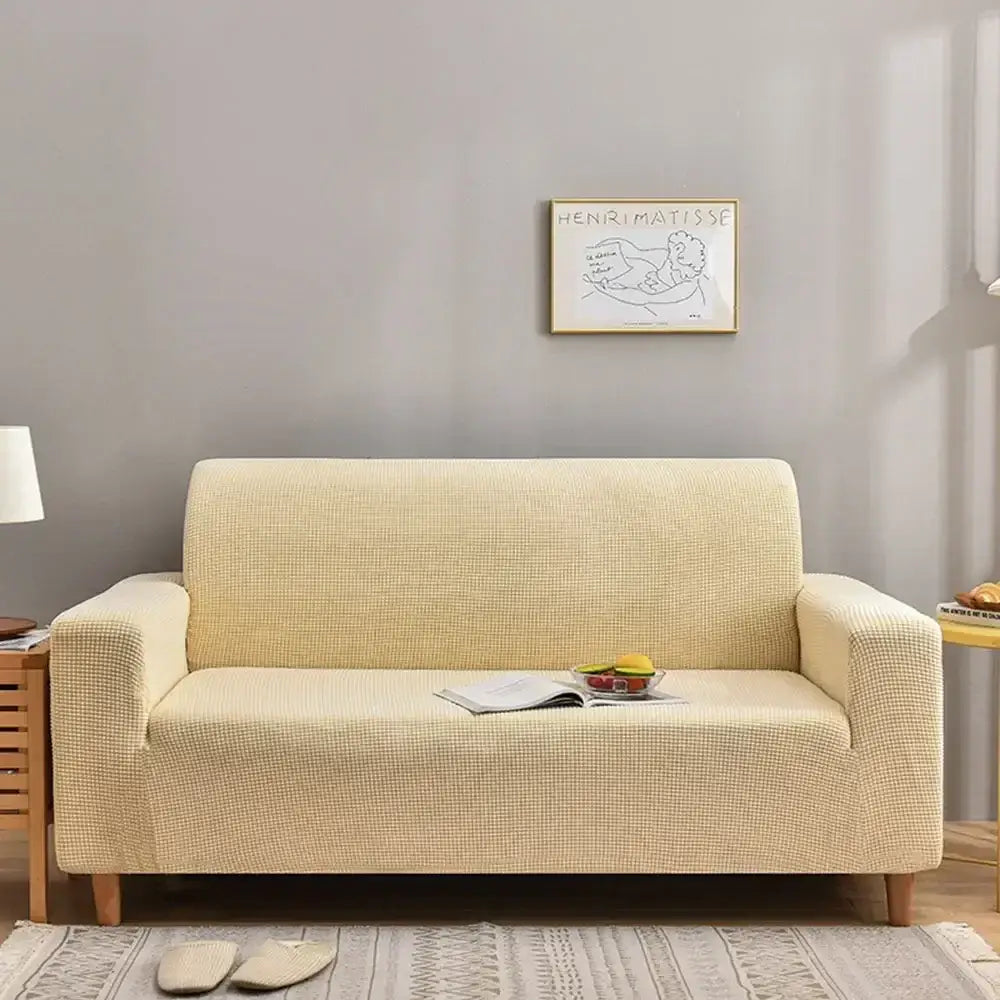 Beige textured fabric sofa cover with subtle woven pattern for decorbites 3d quilted thicken sofa slipcover