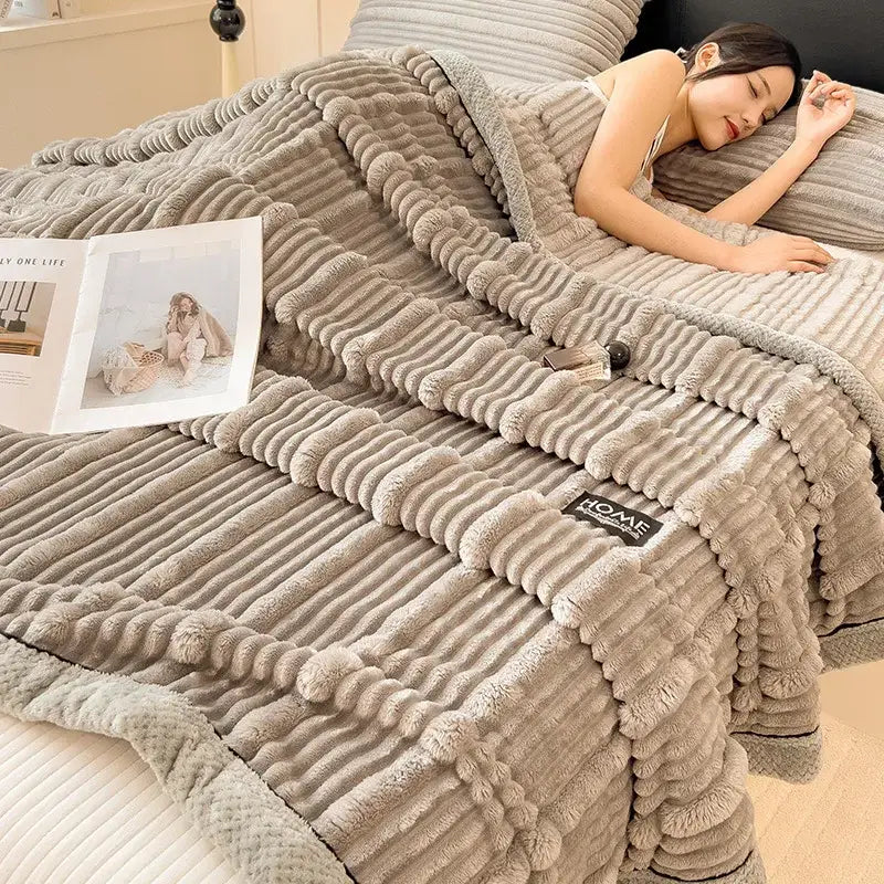 Taupe corduroy throw blanket with plush ribbed texture and soft fringe edges for decorbites cozy faux rabbit plush decor