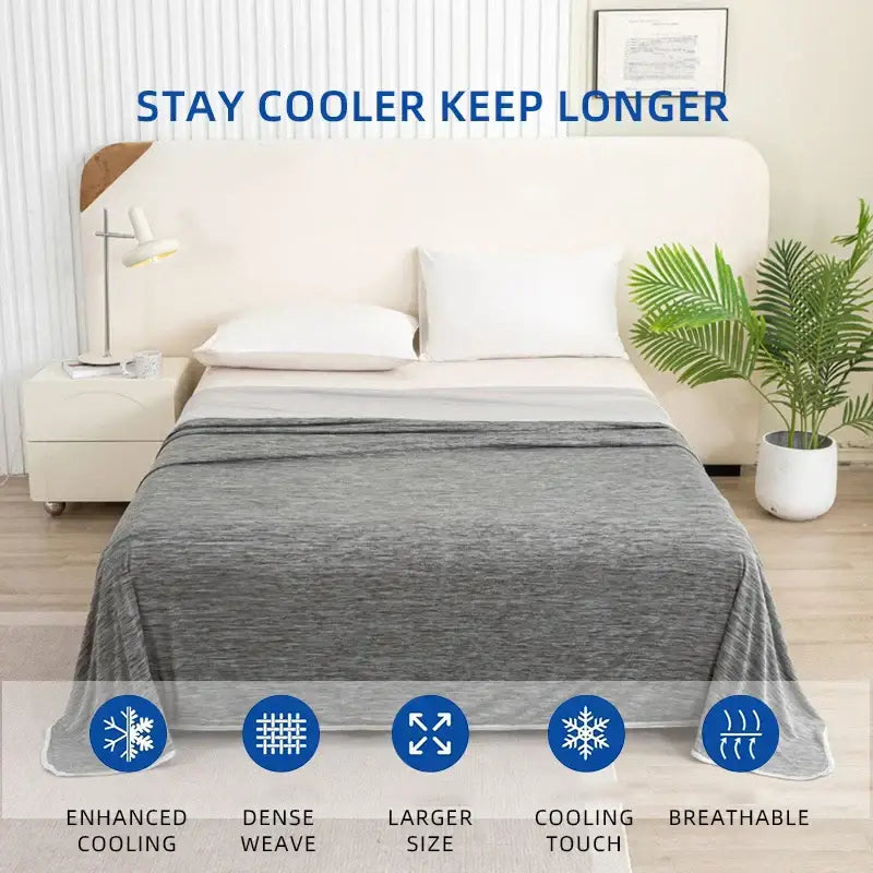 Light blue decorbites super soft cooling blanket with dense weave breathable fabric designed to stay cooler longer