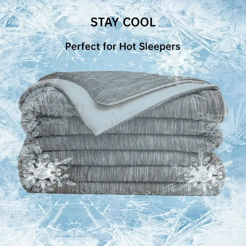 Gray textured decorbites super soft cooling quilt with lighter gray inner lining for bedroom use
