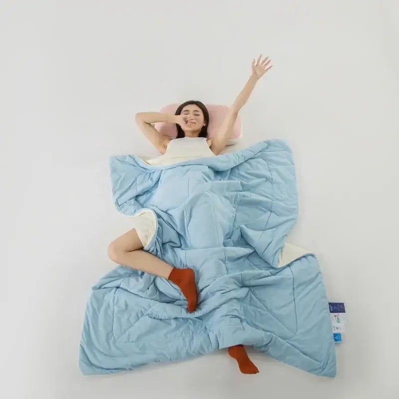 Light blue and white cooling fabric summer comforter with plush quilted texture by decorbites cooling fabric