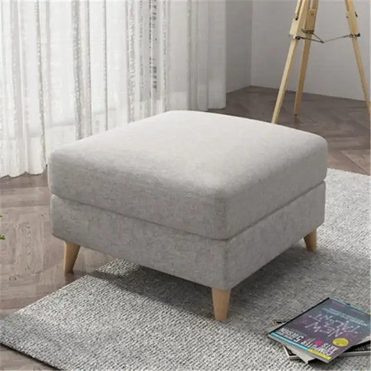 Light gray jacquard square stool cover on upholstered ottoman with wooden legs for living room decorbites jacquard square