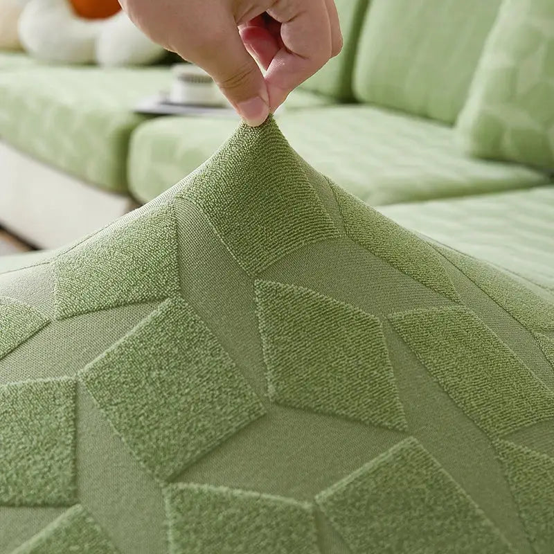 Light green hexagonal quilted jacquard sofa seat cover with textured diamond pattern decorbites jacquard sofa seat