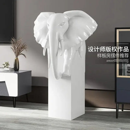 White glossy elephant ornaments sculpture on matching pedestal for living room decorbites elephant ornaments