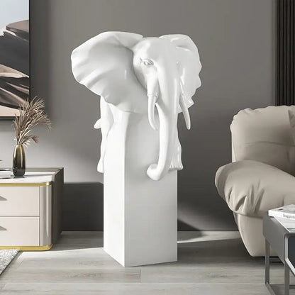 White ceramic elephant head sculpture on pedestal for living room decorbites elephant ornaments light luxury light blue