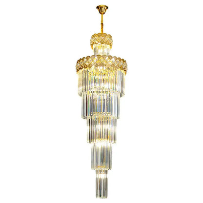 Golden framed luxury crystal chandelier with tiered cascading glass rods for light luxury crystal living room decorbites light luxury