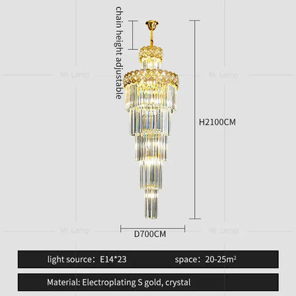 A luxurious gold electroplated light luxury crystal chandelier with cascading tiers for elegant living room decorbites light luxury
