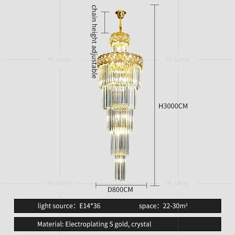 Elegant tiered light luxury crystal chandelier with gold electroplated metal and clear crystal prisms for living room decorbites light luxury