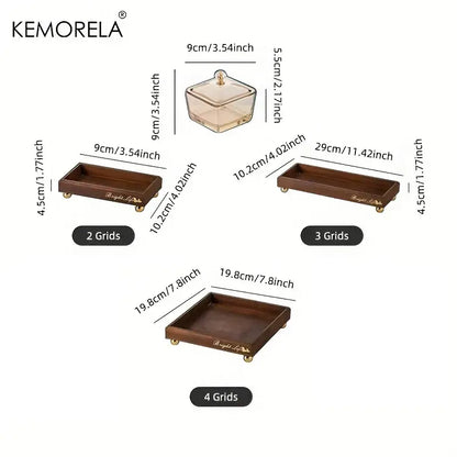 Set of three light luxury bamboo trays with gold-tone feet and bright life engraving for fruit plate decorbites light luxury