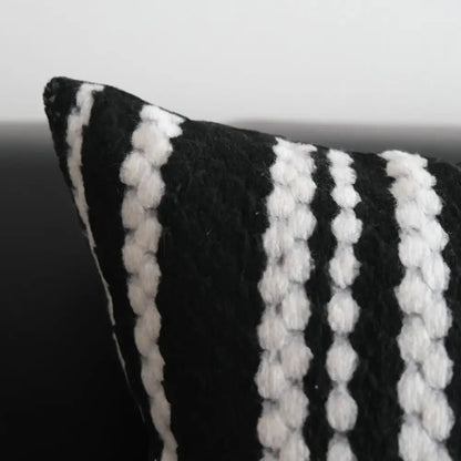 Black and white knitted pillow cover with textured chunky stripes for decorbites light luxury plush living room decor
