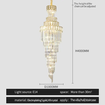 A light luxury rotating crystal chandelier with cascading clear crystals and gold metal accents for villa living room decorbites light luxury