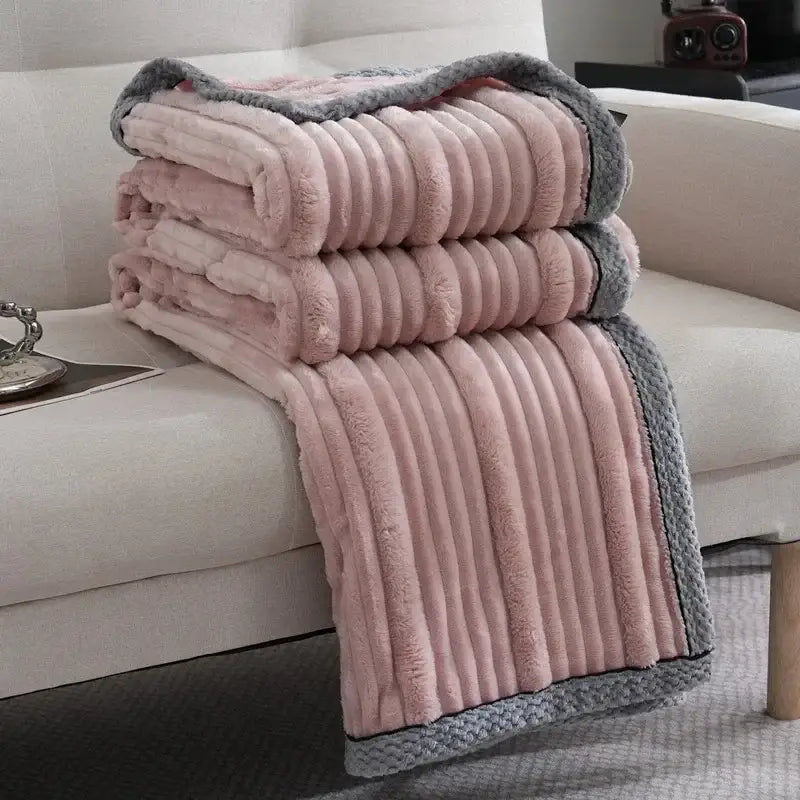 Pink and gray ribbed fleece luxury sofa blanket with plush textured surface for decorbites light luxury bedroom throw