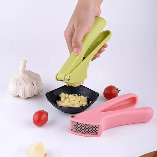 Lime green decorbites garlic rammers manual zinc alloy press with metallic hinge and perforated grinding surface