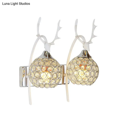 Lodge white and chrome deer wall sconce with crystal dome shade wall light for bedroom decor