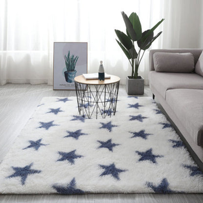 White star rug with blue stars made of plush polyester fiber featuring a gradient carpet design for living rooms and bedrooms
