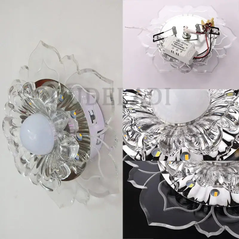 Lotus crystal flower spotlight living room ceiling light with clear crystal petals and metallic accents decorbites crystal flower