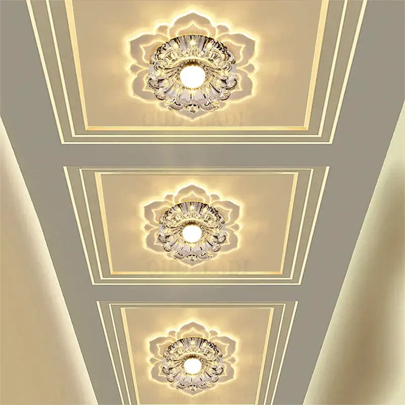 Gold-toned lotus crystal flower spotlight ceiling light with ornate floral design and central circular bulb for living room decorbites crystal flower