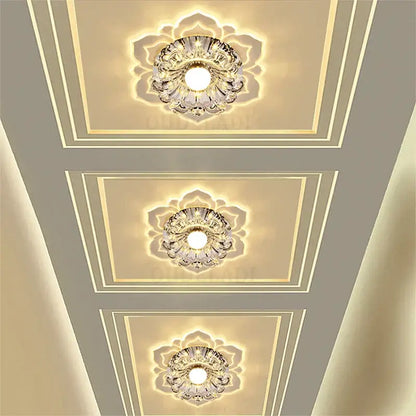 Gold-toned lotus crystal flower spotlight ceiling light with ornate floral design and central circular bulb for living room decorbites crystal flower