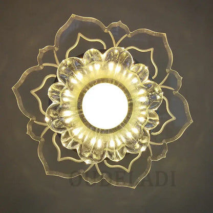 Golden lotus-shaped crystal flower spotlight ceiling light with translucent petal glass for living room decorbites lighting