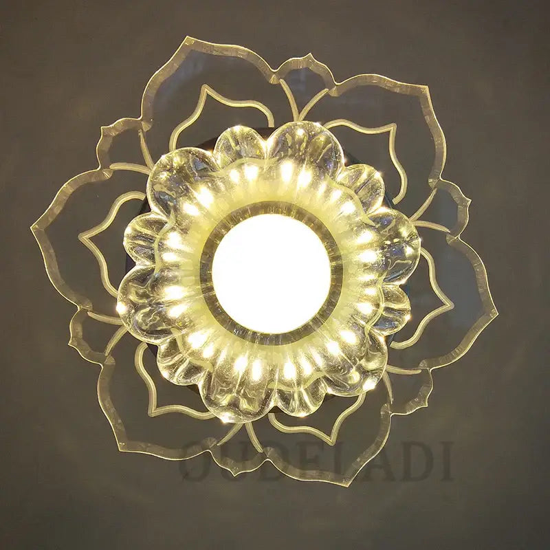 Golden lotus-shaped crystal flower spotlight ceiling light with translucent petal glass for living room decorbites lighting