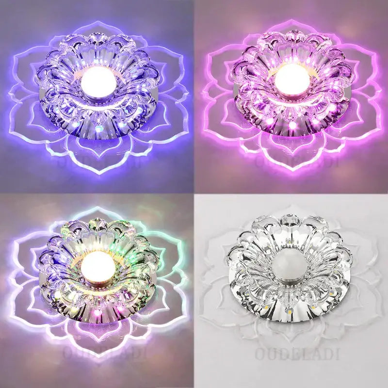 Lotus crystal flower spotlight living room led ceiling light with crystal flower spotlight design and glowing purple pink halo