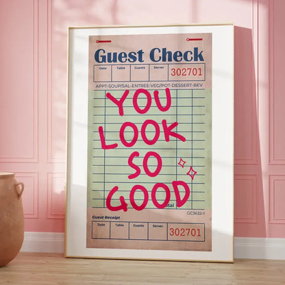 A framed DecorBites™ be kind love quote wall art canvas featuring bold pink handwritten love quote on vintage receipt background