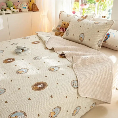 Beige quilted mattress mat with lucky dinosaur decorbites cartoon pattern cotton and embroidered animal motifs