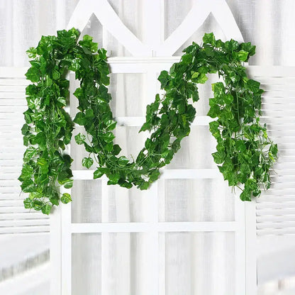 A lush green silk creeper plant vine with detailed leaves draped over a white lattice for living room decorbites decor